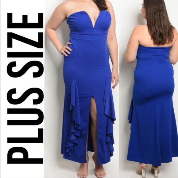Blue Strapless Bodycon Maxi Dress V Front - Picture 2 of 3